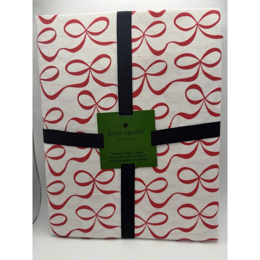 NWT Kate Spade Red Bow Table Cloth‎ (60x84) and Matching Napkin Set